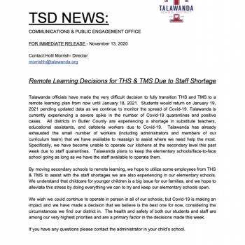press release secondary remote learning